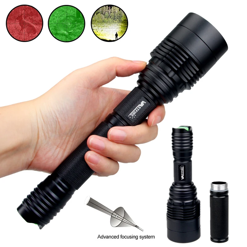 C11 Tactical Zoomable Hunting Flashlight XRE Red Green White Predator Lanterna LED Focus Adjustable Torch Outdoor Scout Light