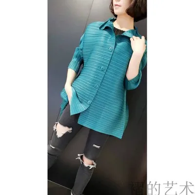Peacock blue Miyake модное однобортное однотонное Свободное пальто с длинным рукавом и стоячим воротником - Цвет: Peacock blue