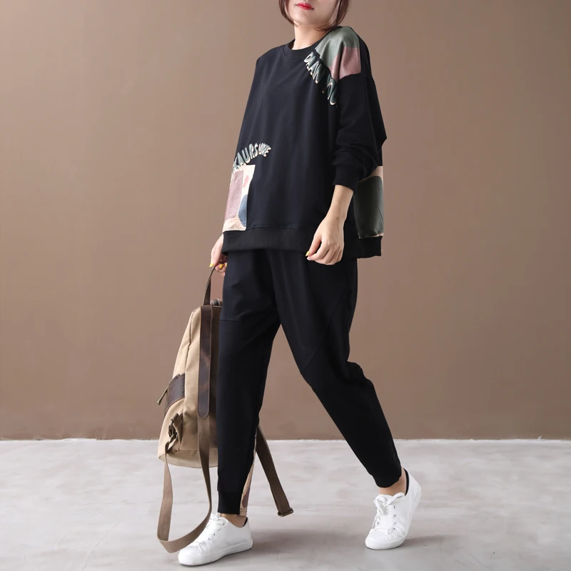

[EWQ] 2019 Autumn New Pattern Casual Style Motion Full Sleeve Letter Pattern Round Collar Long Length Elastic Pants Coat AF891