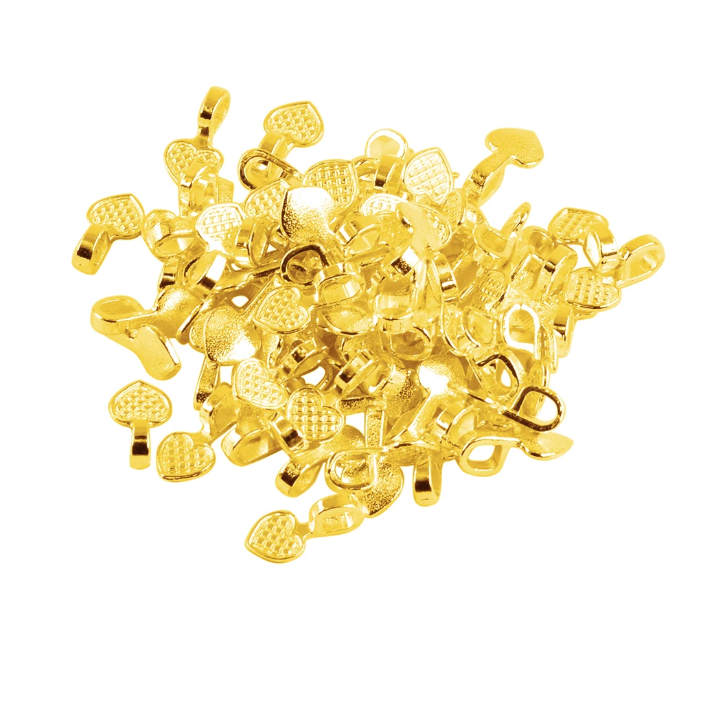 100 Pieces Love Heart Glue On Flat Pad Bails  DIY Charms Jewelry Making Pendant Findings