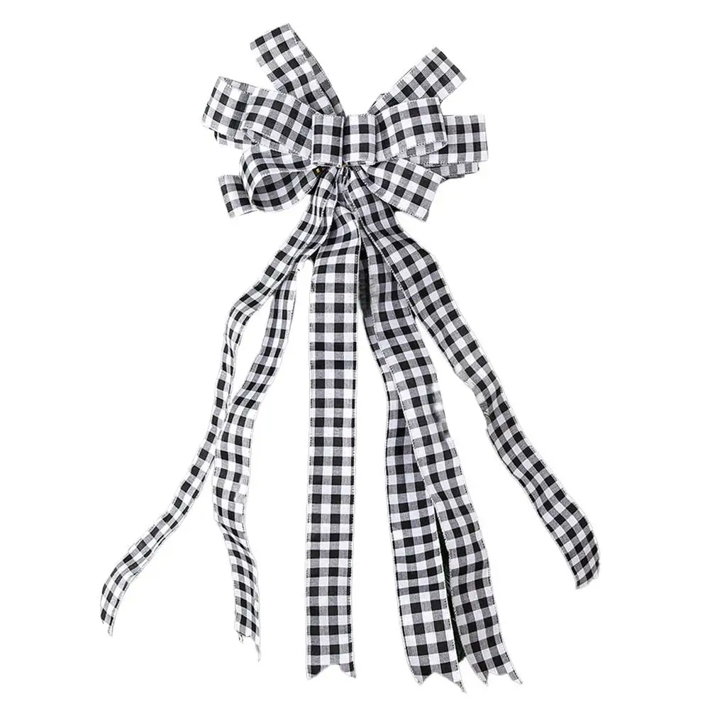 Christmas Bows Tree Topper Buffalo Plaid Red Black Burlap Decorative Bow Toppers Decorations Handmade For Wreat | Дом и сад