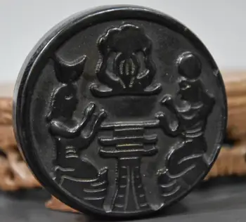 

Hongshan culture archaize black iron meteorite sculpture priest bi statue