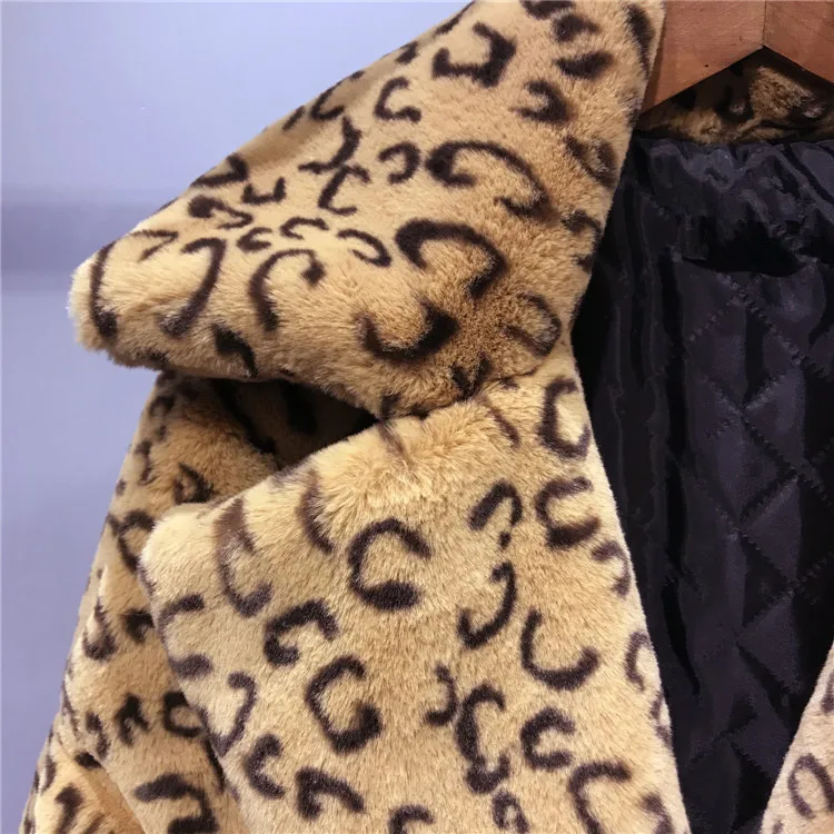 Леопардовая шуба для женщин осень зима толстые теплые плюшевые куртки с кроликом Большие размеры женские Топы с капюшоном длинноворсовый мех кролика пальто