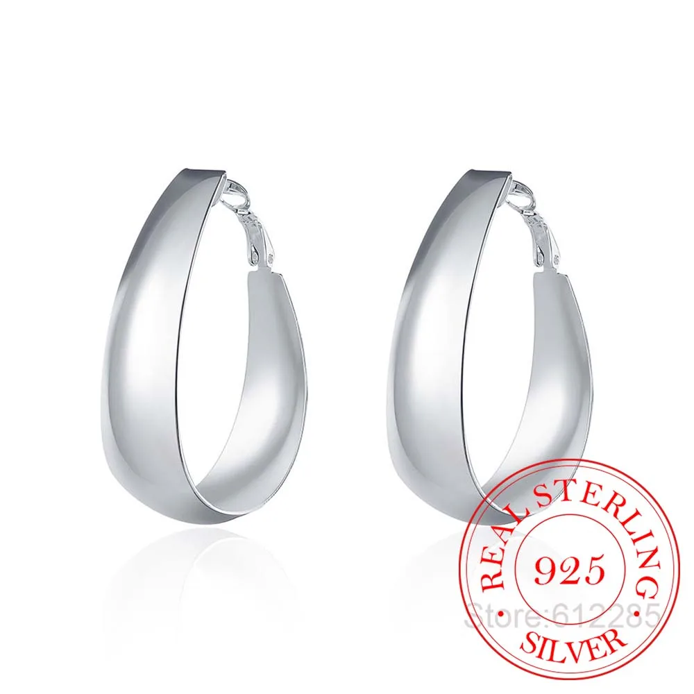 Серьги кольца женские из серебра 925 пробы модные корейские гладкие серьги с