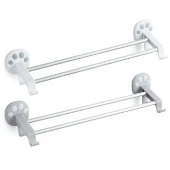 

Space Aluminum Double Rod Towel Hook Hanger Rack Wall Towel Rail Shelf Bar With Suction Cup For Bathroom Hotel Kitchen Organizer