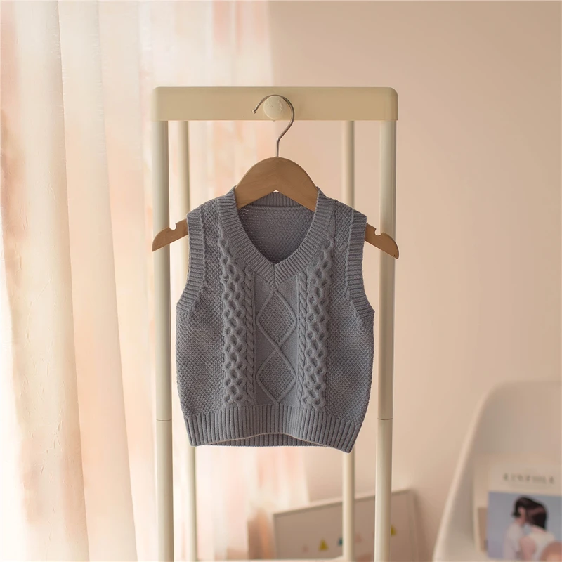 1-6Y Baby Kids Clothes Girls Knitted Vests 2021 Christmas Solid Twist Sweater Boy Sleeveless Top Autumn New Children's Clothing light summer jacket