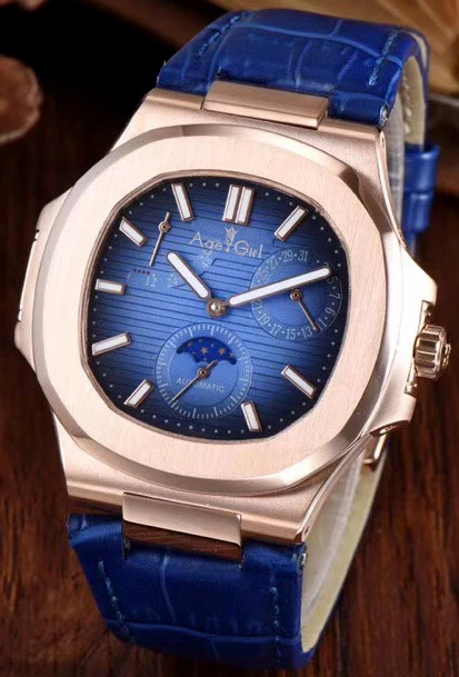 

Luxury Brand New Automatic Mechanical Men Watch Sapphire Rose Gold Transparent Leather MoonPhase Watches Black Blue Daydate AAA+