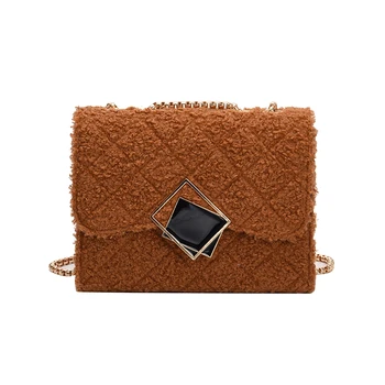 

Elegant Female Square Crossbody Bag 2019 Winter New Quality Plush Women's Designer Handbag Lock Chain Shoulder Messenger Bag