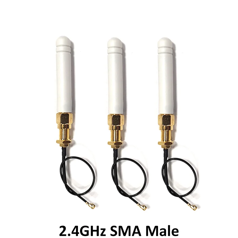 GRANDWISDOM 20pcs 2.4G antenna 2-3dbi sma male wlan wifi 2.4ghz antene IPX ipex 1 SMA female pigtail Extension Cable iot antena
