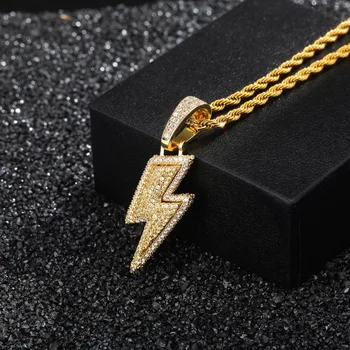 

Iced Out Bling Lightning Pendants With Tennis Chain Copper Material AAA Cubic Zircon Men Hip Hop Jewelry Gift For Women Men