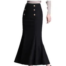 Размера плюс 4XL! На осень-зиму модная двубортная шерстяная юбка-годе для женщин средней длины с завышенной талией Обтягивающая одежда юбка в виде хвоста русалки