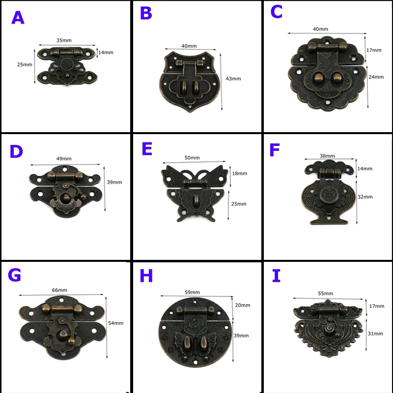 Vintage Bronze Case Catch 11 styles for Jewelry Gift Boxes Qty 1
