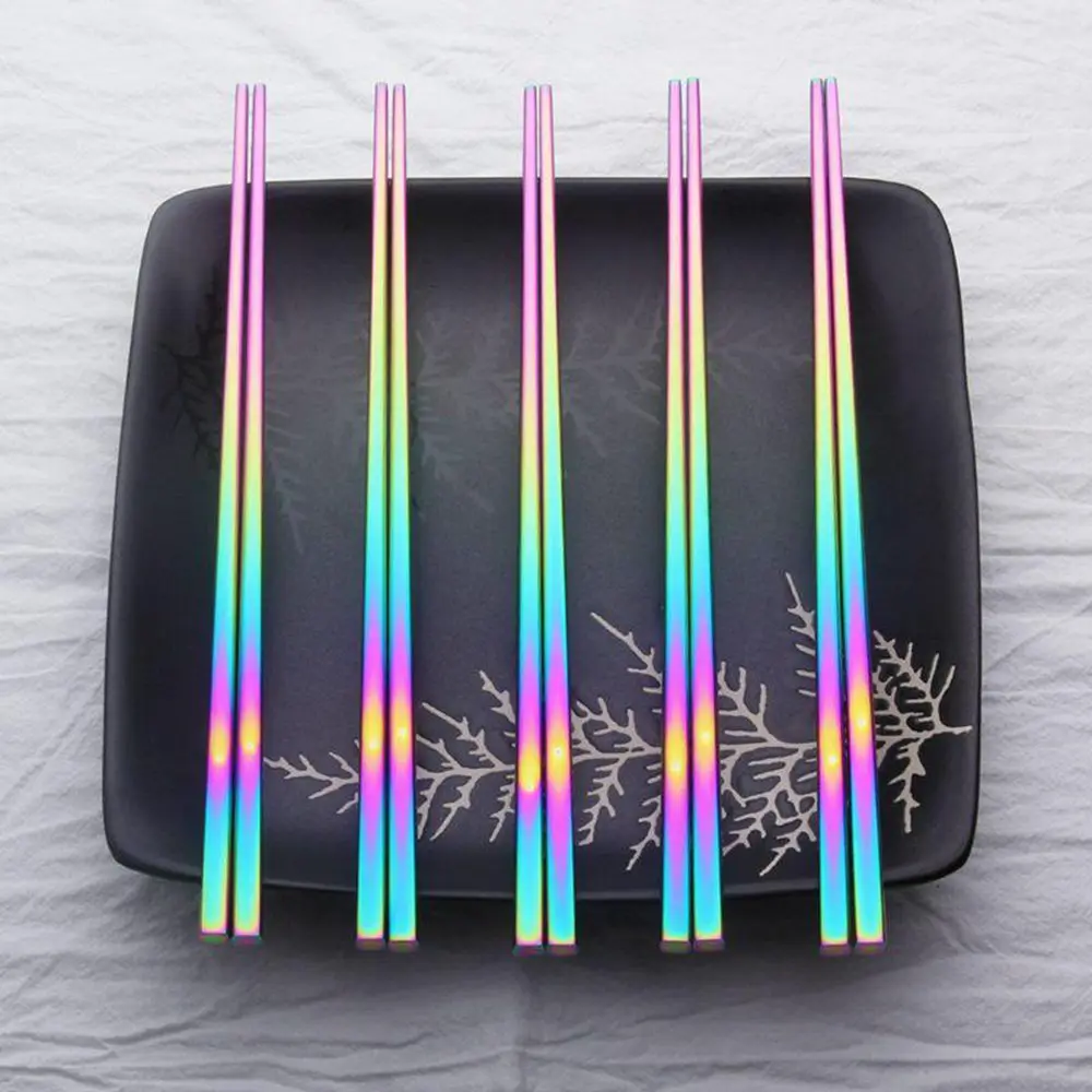 1pair Rainbow Chinese Chopsticks 23cm Mirror Polished Food Grade Top Stainless Steel Chopstick Sushi Sticks Baguette Chinois