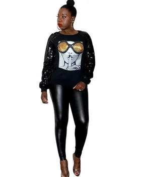 

Women Popular Fashion Sequin Long Sleeve Plus Size Hoodies T Shirt Tops