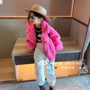 

Children's wool sweater 2020 late autumn and winter children's jacket girls rose red plush medium and big children's jacket