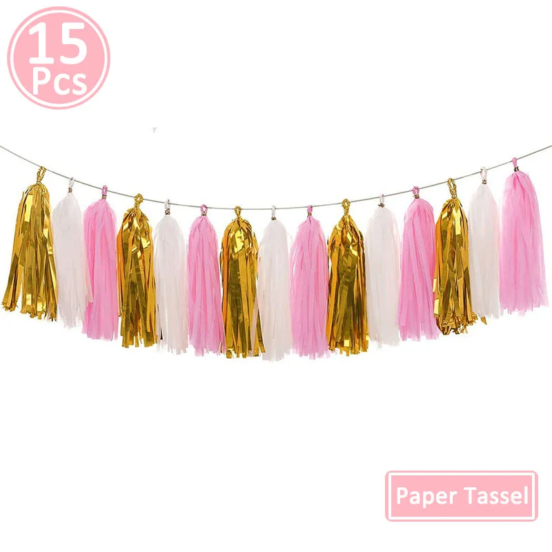 Первый день рождения розовый шар баннер украшение для вечеринки Звездная гирлянда для маленьких мальчиков и девочек мой первый 1 год поставки конфетти - Цвет: gold pink tassel