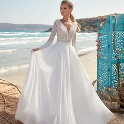 On Sale Summer Boho Lace Bridal Wedding Dresses Long Sleeve V Neckline  Gowns Backless White 2023 Beach