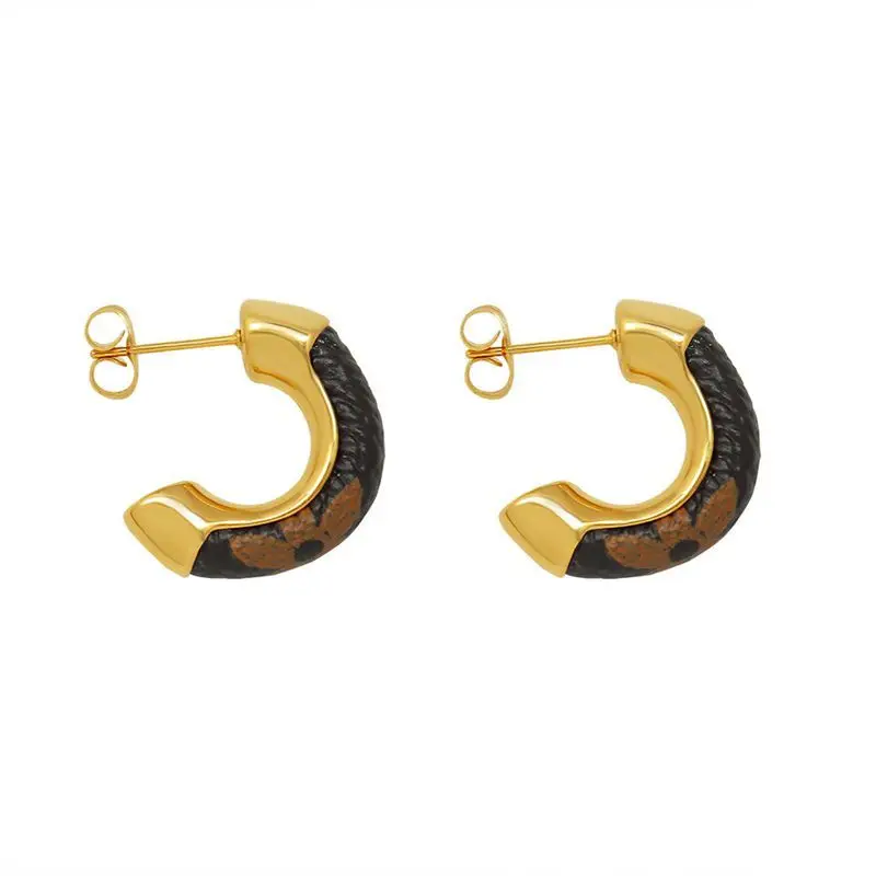 Stainless Steel Leather Pattern Texture Different Design Stud Earrings For Women 2021 Accessories Jewelry Luxury Plated Gold | Украшения и