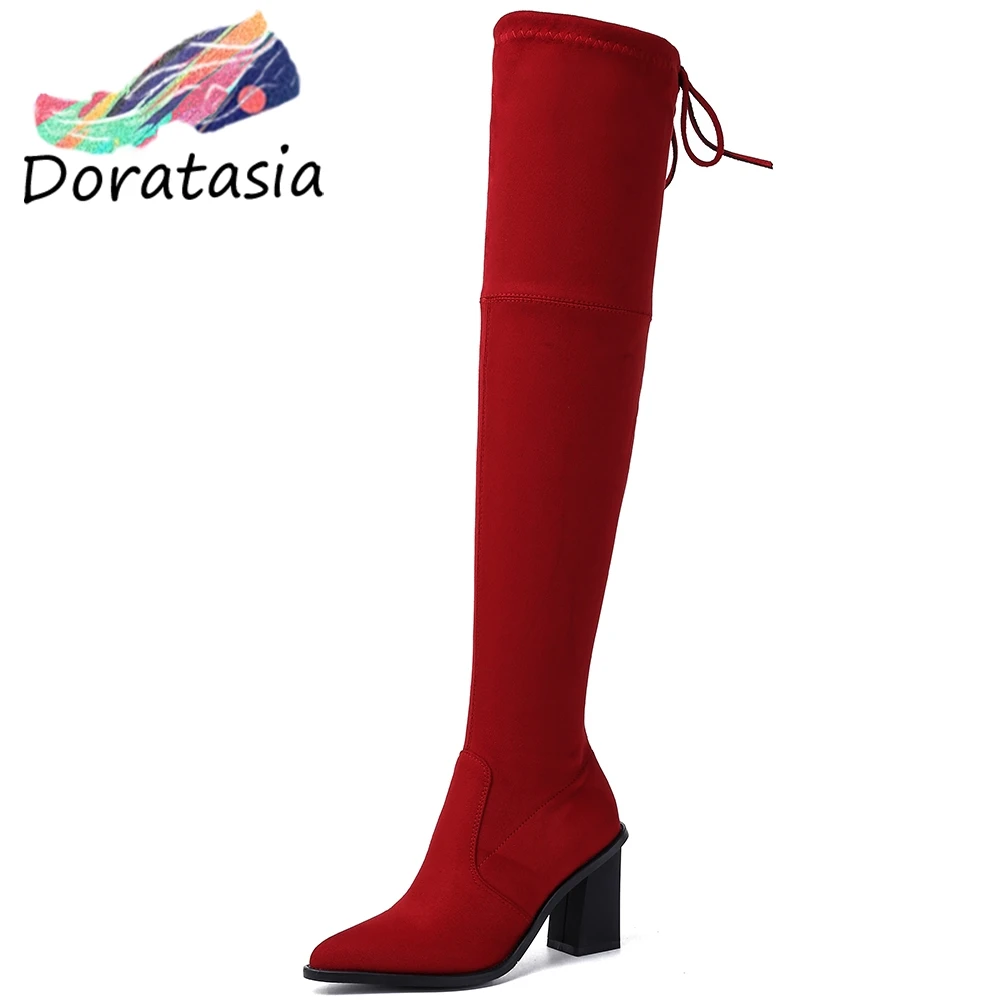 

DORATASIA Big Size 34-43 Lady 2020 Pointed Toe Thigh High Boots Women Sexy Over The Knee Stretch Boots High Heels Shoes Woman