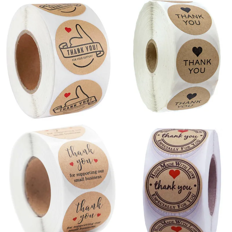 500pcs/roll Kraft Paper Round Thank You Stickers for Package Seal Labels Custom Sticker Handmade Decoration Gift Wedding | Украшения и