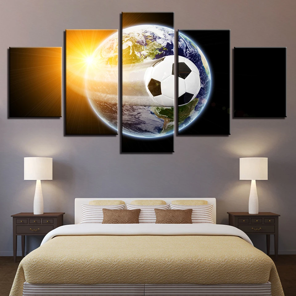 

Modern Abstract Prints Decoration Wall Frame 5 Pieces Football Earth Sunshine Scenery Painting Art Poster Modular Canvas Picture