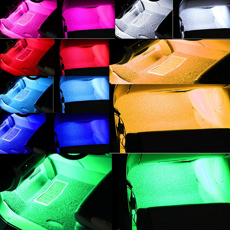 Posbay автомобильные RGB полосы света авто интерьера украшения огни 4 в 1 LED красочная