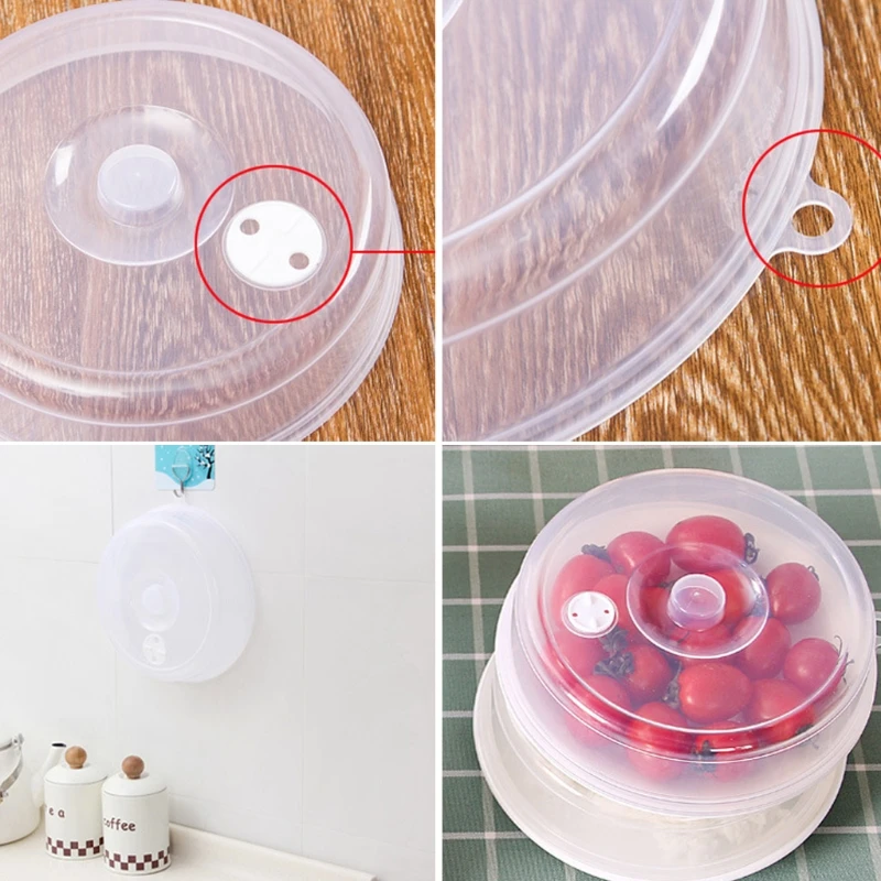 Plastic Microwave Plate Cover Clear Steam Vent Splatter Lid Food