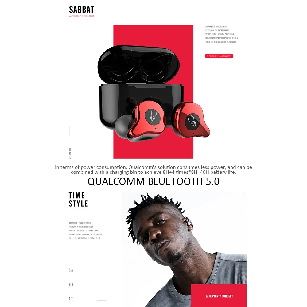 Оригинальные Sabbat E12 Ultra Bluetooth 5,0 беспроводные наушники HiFi Stere гарнитура спортивные наушники с быстрой зарядкой чехол для бега