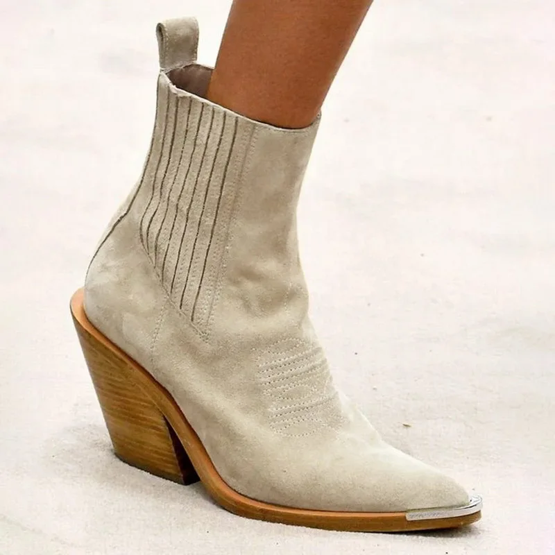 Vertvie/ковбойские ботинки в ковбойском стиле; женские ботинки до середины икры; зимние ботинки из искусственной кожи на танкетке; женские полусапожки с острым носком в ковбойском стиле - Цвет: gray B