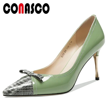 

CONASCO New Fashion Elegant Concise Spring Summer Genuine Leather Women Pumps Butterfly Knot Mixed Colors High Heels Shoes Woman