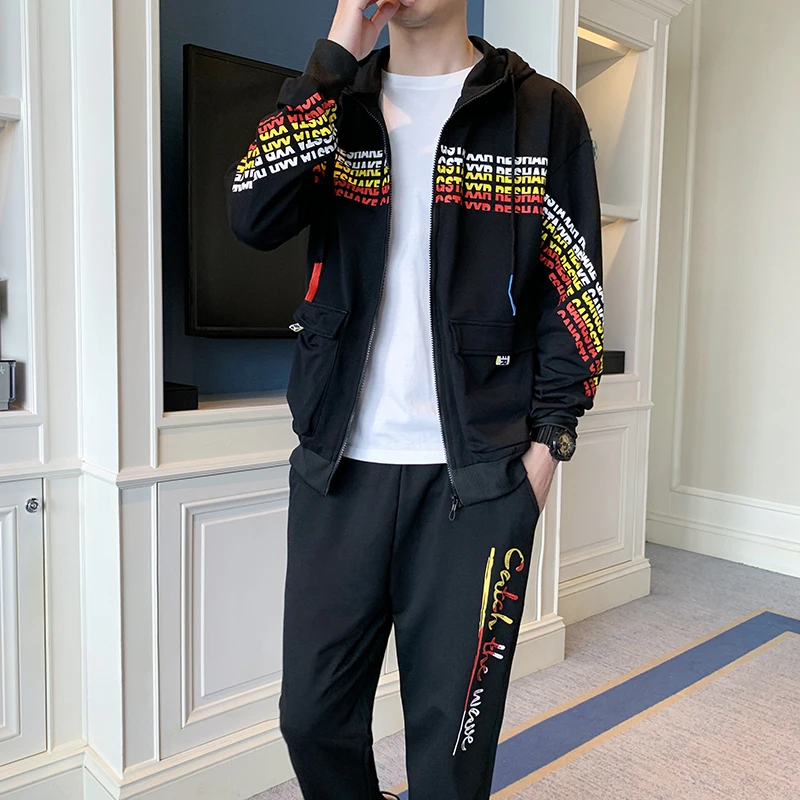 

2020 Spring Autumn Sportswear 2 Piece Sporting Suit Jacket+Pant Sweatsuit Clothing Tracksuit Men New Men's Set