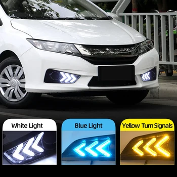 

CSCSNL 2Pcs For Honda City 2015 2016 LED daytime Running Lights fog lamp cover DRL with yellow turn signal light car styling