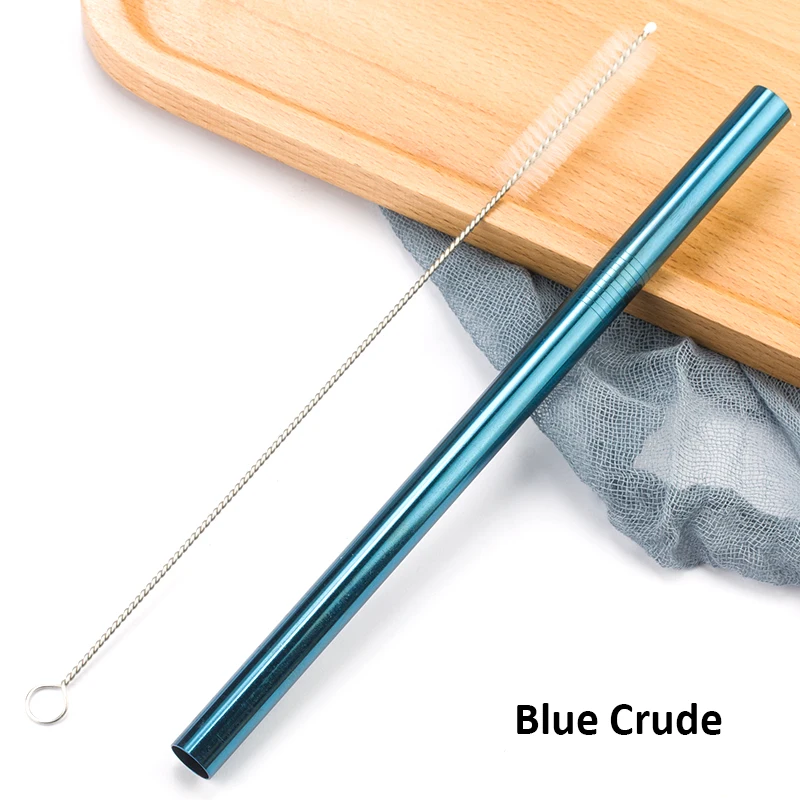 06 Blue Crude Многоразовые металлические трубочки для питья 304 нержавеющая сталь прочная изогнутая прямая соломинка для напитков с чистящей щеткой вечерние аксессуары - Цвет: 06 Blue Crude