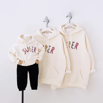 

Mom and Son Matching Clothes Hoodie Autumn Winter Thicken Casual Letter Mother Daughter Sweatshirt Dad Son Pullover Family Look