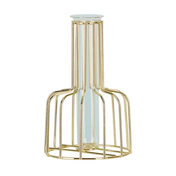 

Nordic Light Luxury Golden Wrought Iron Vase Modern Simple Glass Dried Flower Hydroponic Flower Living Room Desktop Decoration