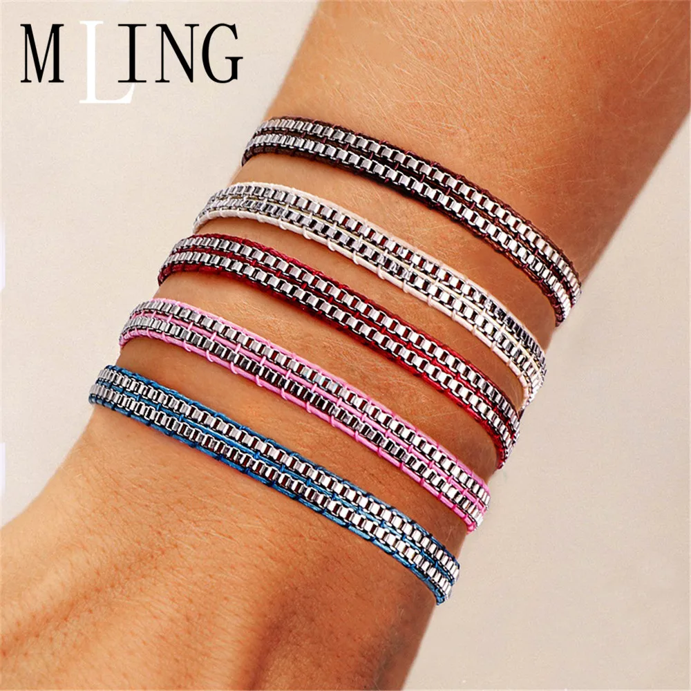 

MLING Bohemian Multi-color Rope Chain Bracelet Vintage Weave Box Chain Bracelet For Women