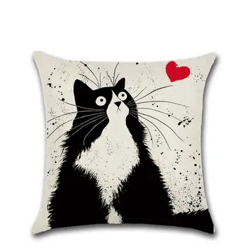 

Cartoon Linen Cotton Blend Cushion Cover Home Office Sofa Square Cat Pillow Case Decorative Cushion Covers