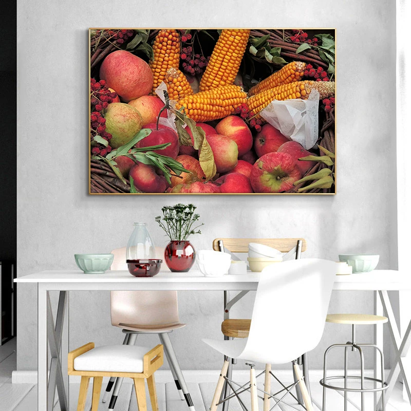 

Kitchen Canvas Painting Apple And Corn Cuadros Scandinavian Posters and Prints Wall Art Food Picture Living Room