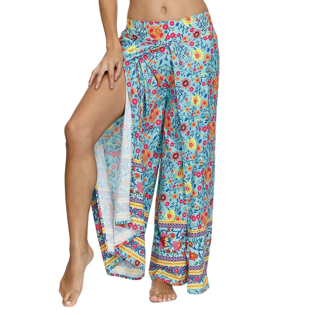 Womens Palazzo Slit Wide Leg Yoga Pants 
