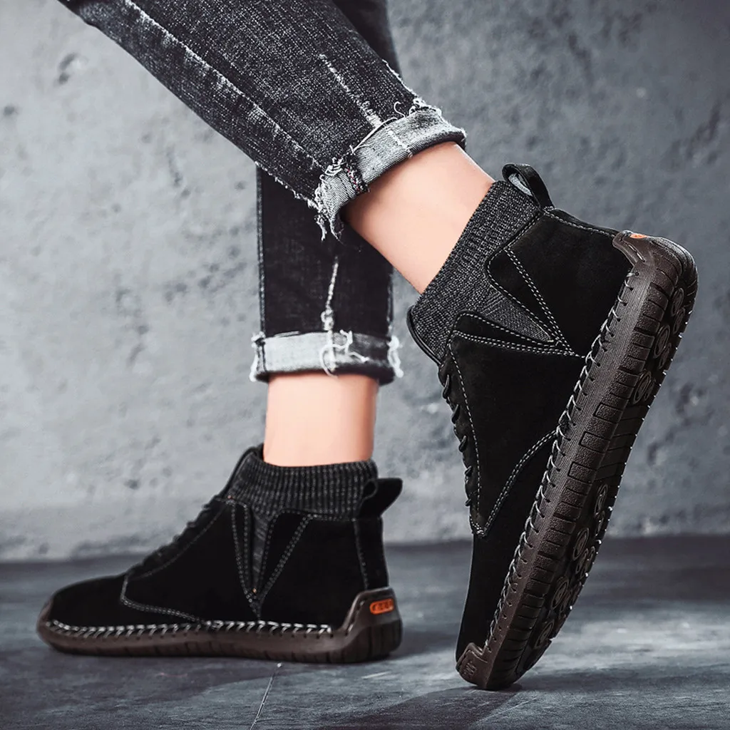 Retro Combat Boots Men's Casual Shoes Breathable Socks Locomotive Tooling Shoe Students Winter Short Booties chaussure homme