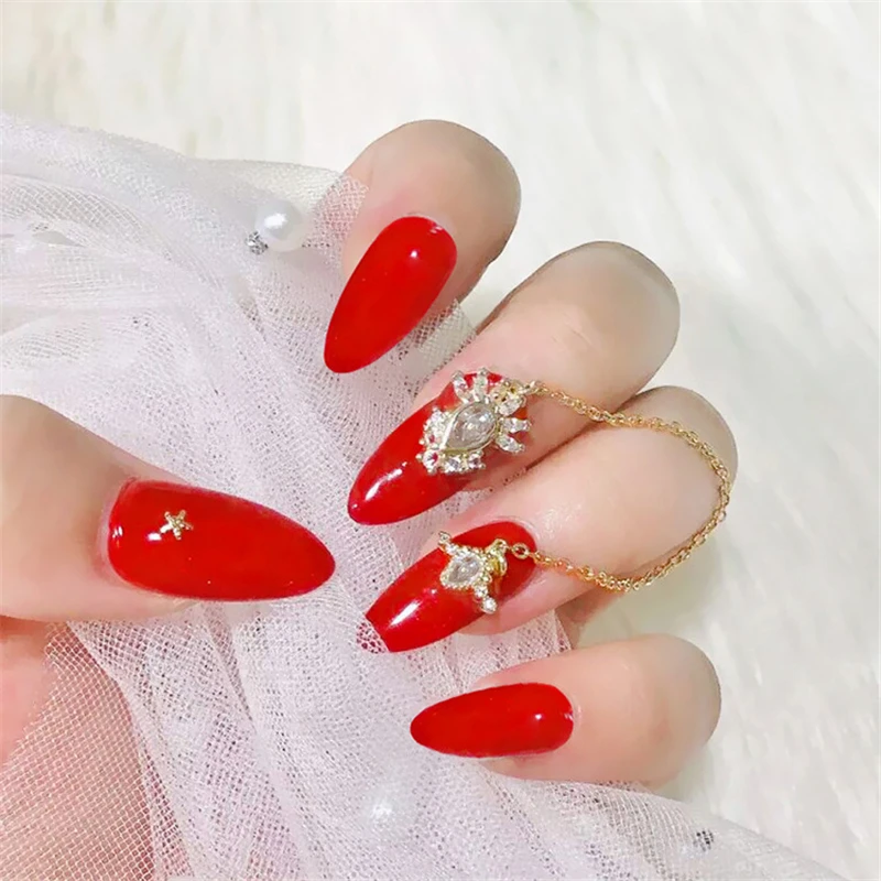 

Nusx 24pcs Fake Nail With Crystal Chain Art Design Acrylic Press On Nail Tips Full Cover False Nails Art With Adhesive FA022