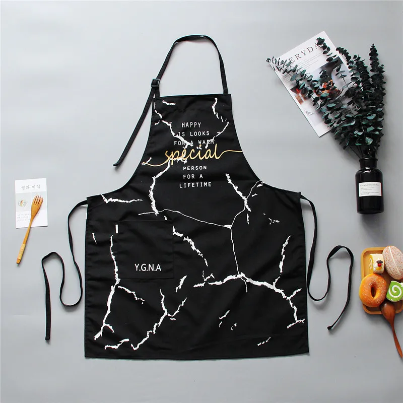 INS Nordic Cotton Apron Black White Marble Cooking Aprons For Men Women with Big Pocket Bib Overalls Kitchen Baking Accessories