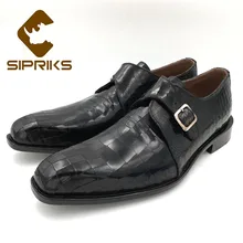 Sipriks/импортные модельные туфли из крокодиловой кожи с принтом; мужские Прошитые туфли с отворотом; тонкие мужские туфли с ремешком в стиле монах; деловые туфли-смокинг