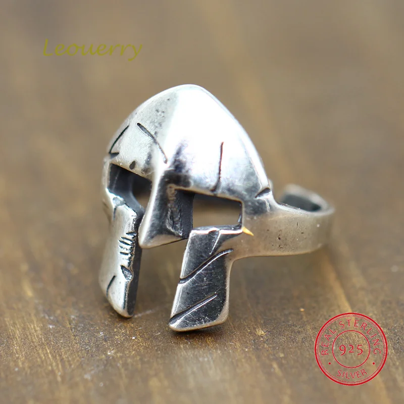 

Leouerry Vintage Spartan Mask Open Ring S925 Sterling Silver Personalized Glossy Thai Silver Men and Women Rings Jewelry