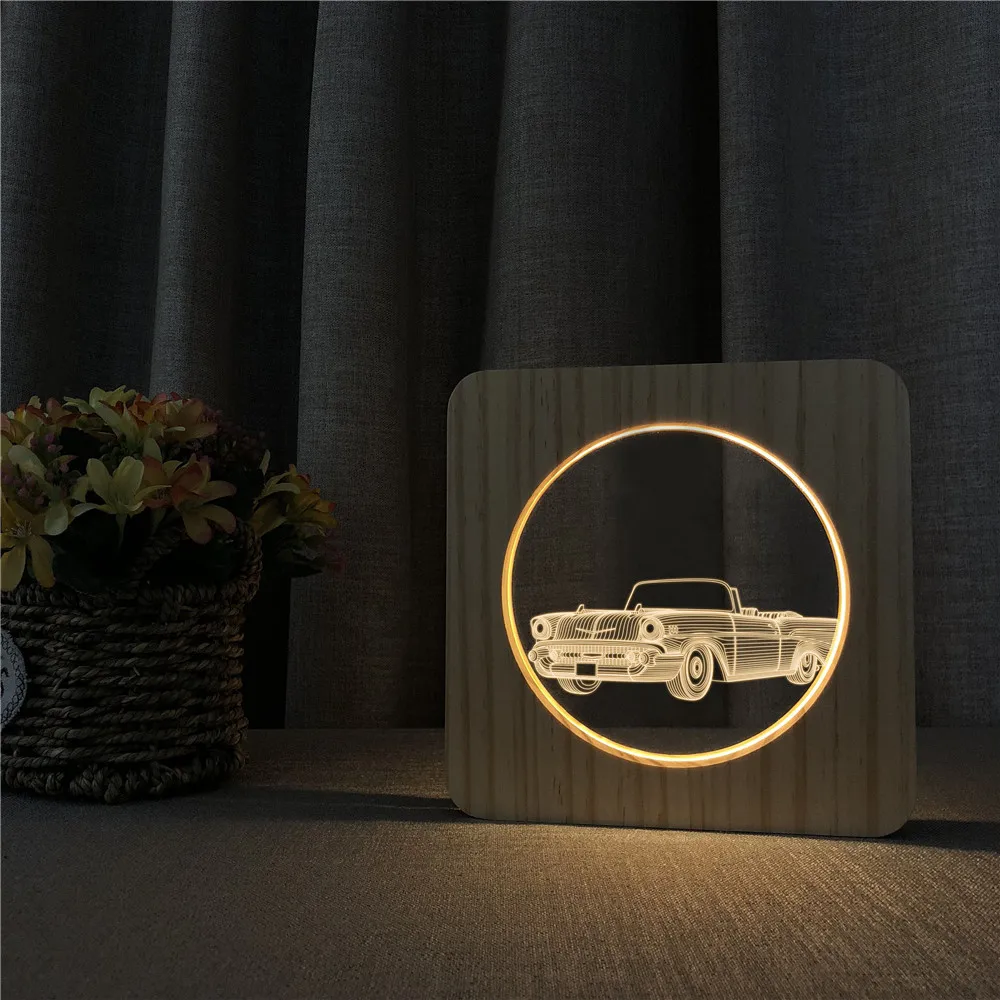 

Anicent Car Model 3D LED Arylic Wooden Night Lamp Table Light Switch Control Carving Lamp for Children's Room Decorate Dropship