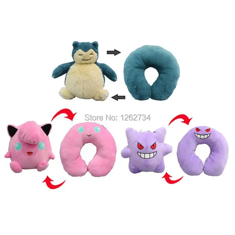 3 Styles Snorlax Gengar Clefairy 28CM Inside Out U Pillow Plush Doll