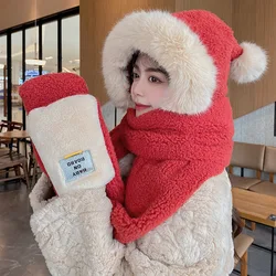 Winter New Scarf Three-Piece Set All-in-One Warm Keeping Student Fashion Christmas Style Scarf Korean Style Thick Ear Protection