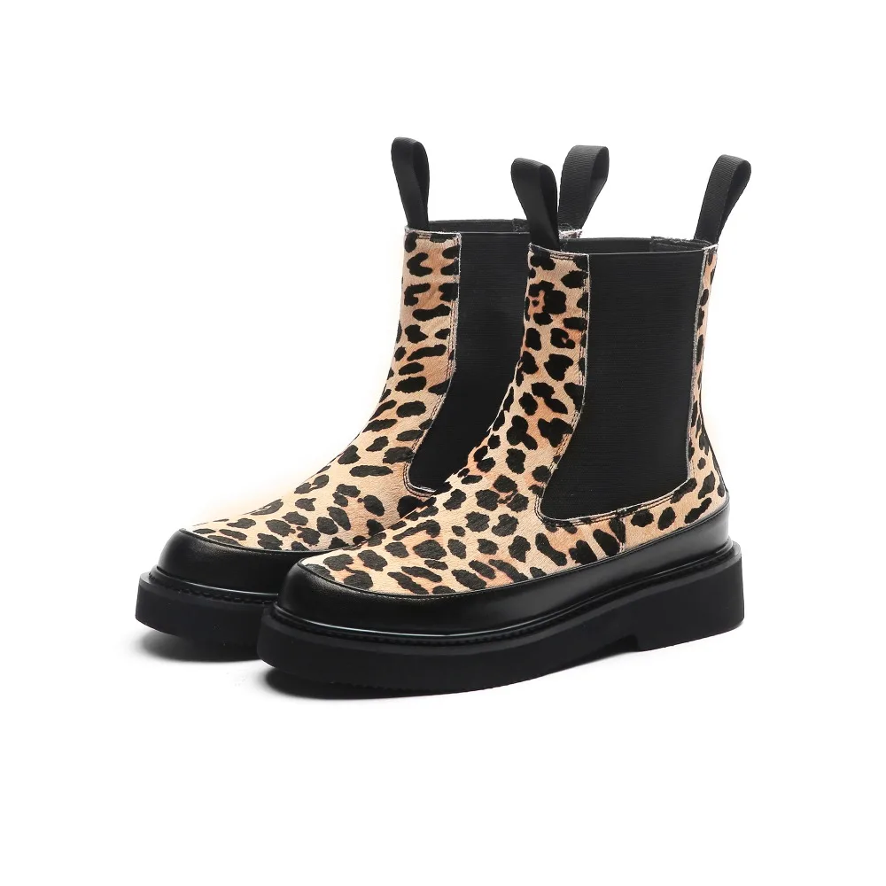 MORAZORA/ г., высококачественные ботильоны для женщин из конского волоса леопардовые осенне-зимние ботинки женская повседневная обувь на толстом каблуке без застежки