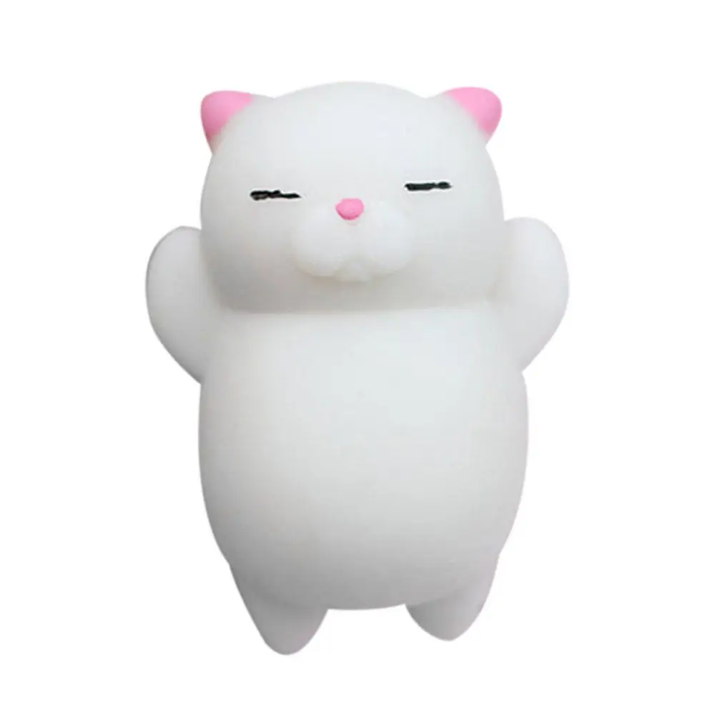 1PC Cute Mochi Squishy Cat Toy Antistress Ball Stress-Relief Soft Mini Animal Squeeze Decompression Healing Toy Kids Funny gift - Цвет: white and pink