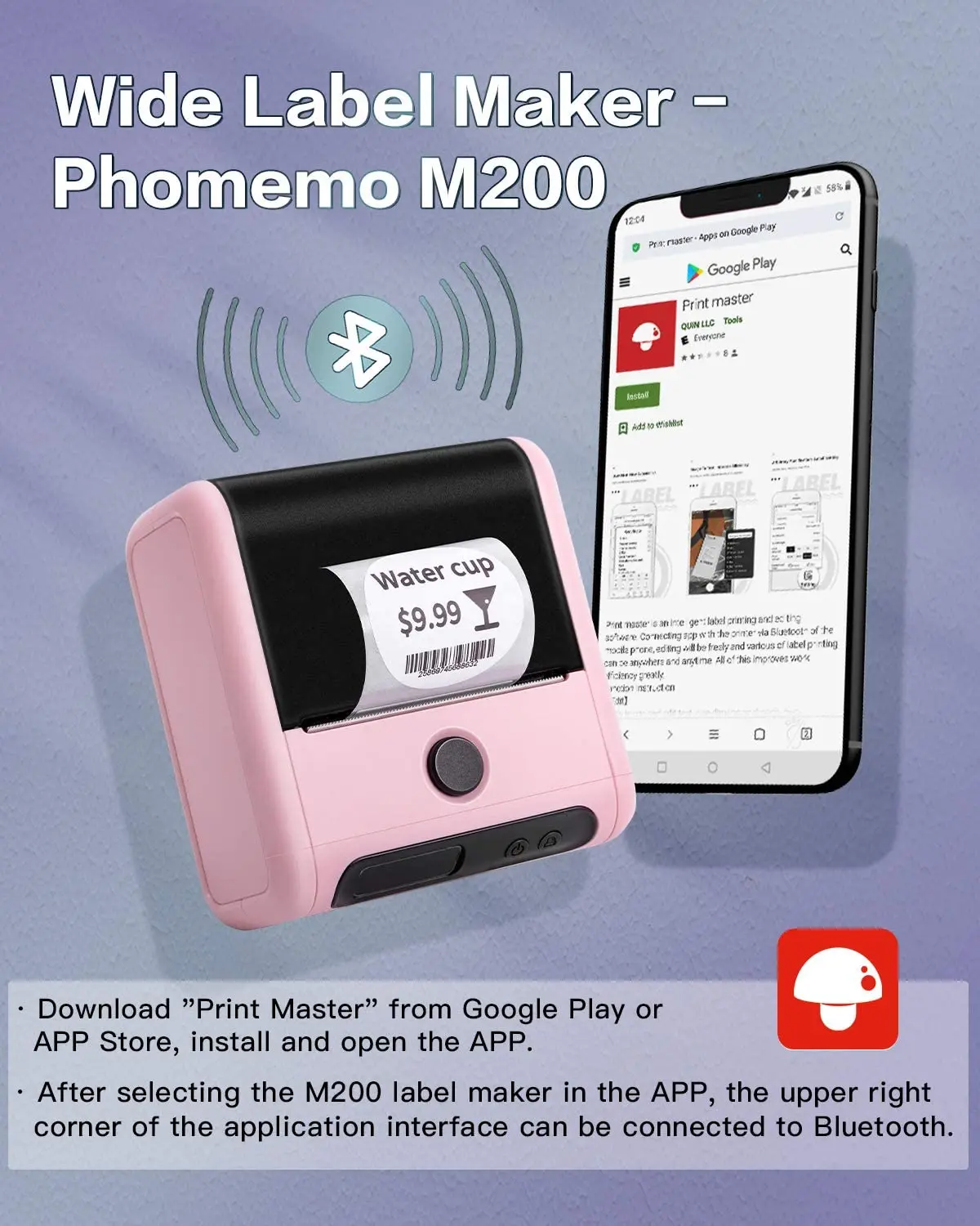 Phomemo-Imprimante thermique portable M200, imprimante d'étiquettes  auto-adhésives, grande capacité de batterie 2600mAh, machine pour le bureau  et la